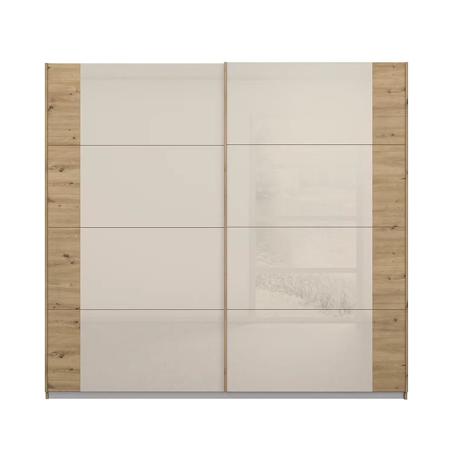 Artemis Oak & Champagne Glass 2 Door Sliding Wardrobe - Pendle Village Furniture