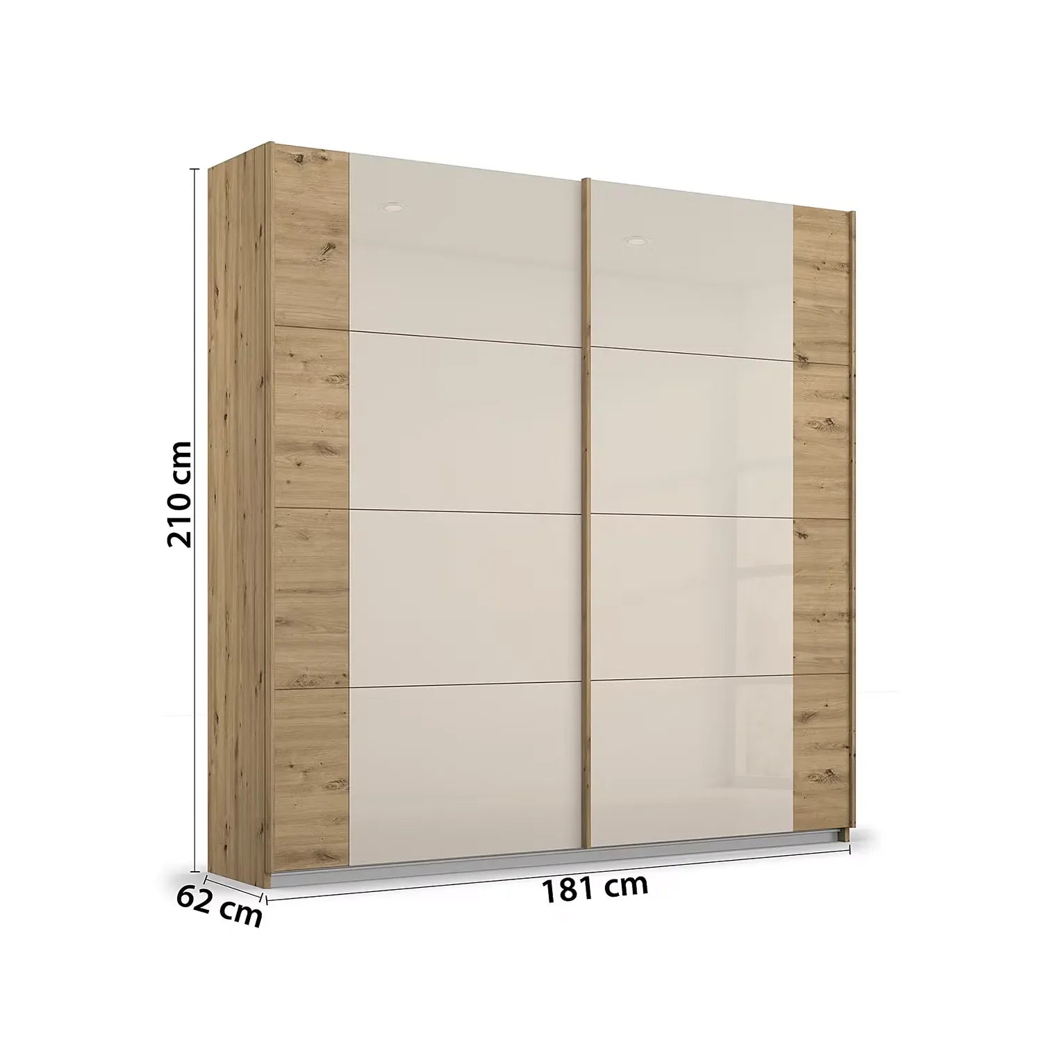 Artemis Oak & Champagne Glass 2 Door Sliding Wardrobe - Pendle Village Furniture
