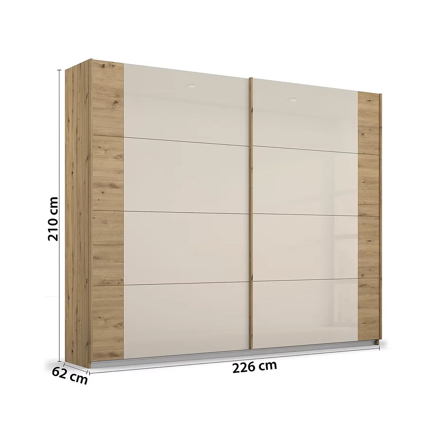 Artemis Oak & Champagne Glass 2 Door Sliding Wardrobe - Pendle Village Furniture