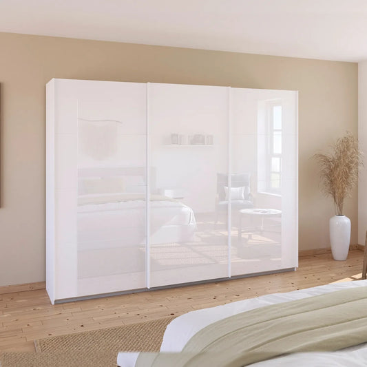 Rauch Artemis 271cm White Glass Front 3 Door Sliding Wardrobe 