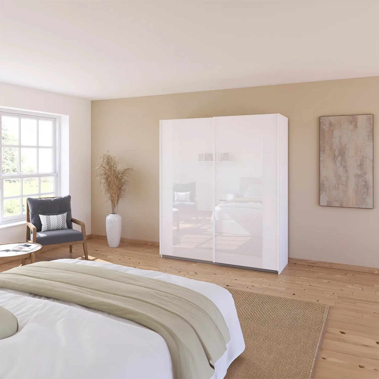 Rauch Artemis White 2 Door Sliding Wardrobe - Styled in a room