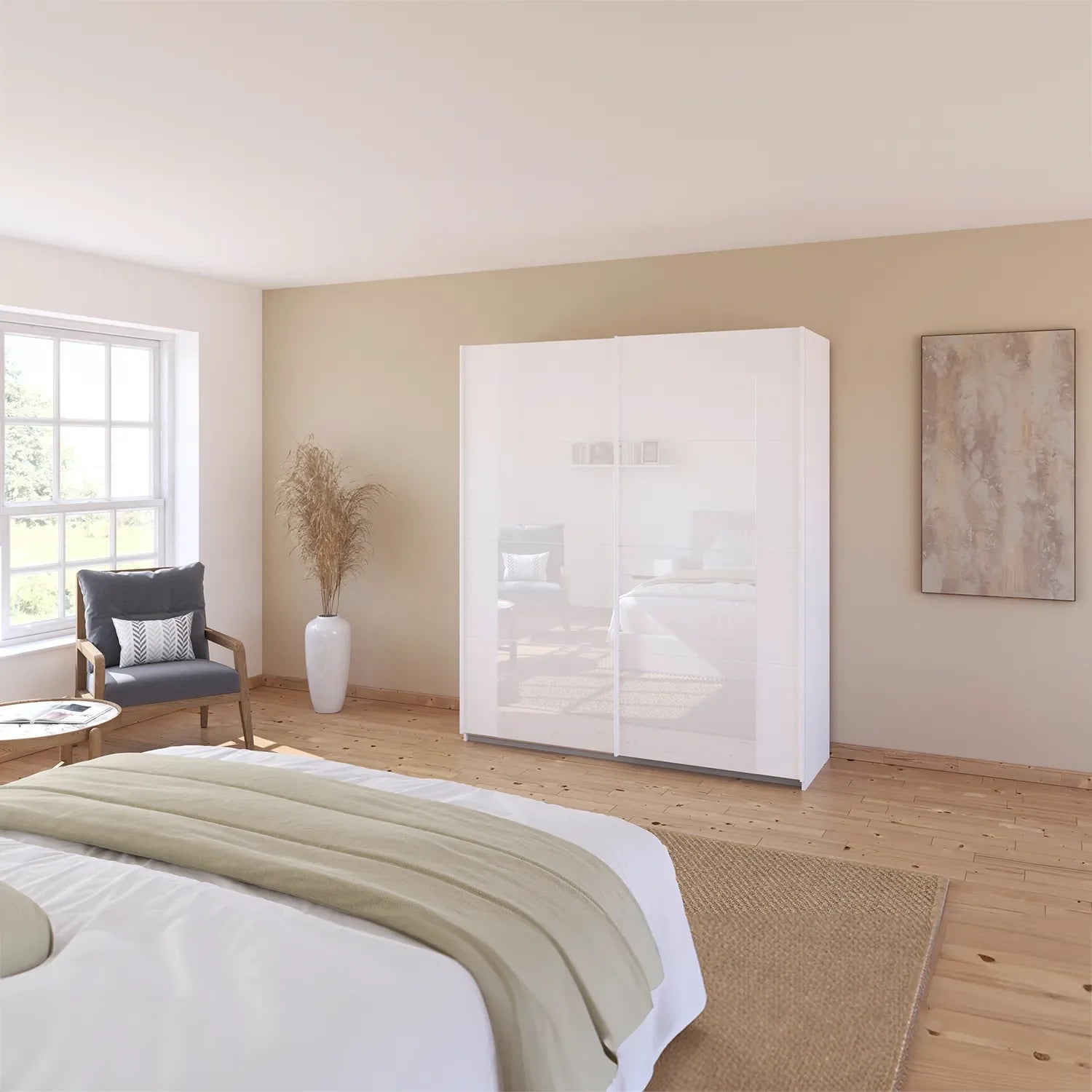 Rauch Artemis White 2 Door Sliding Wardrobe - Styled in a room