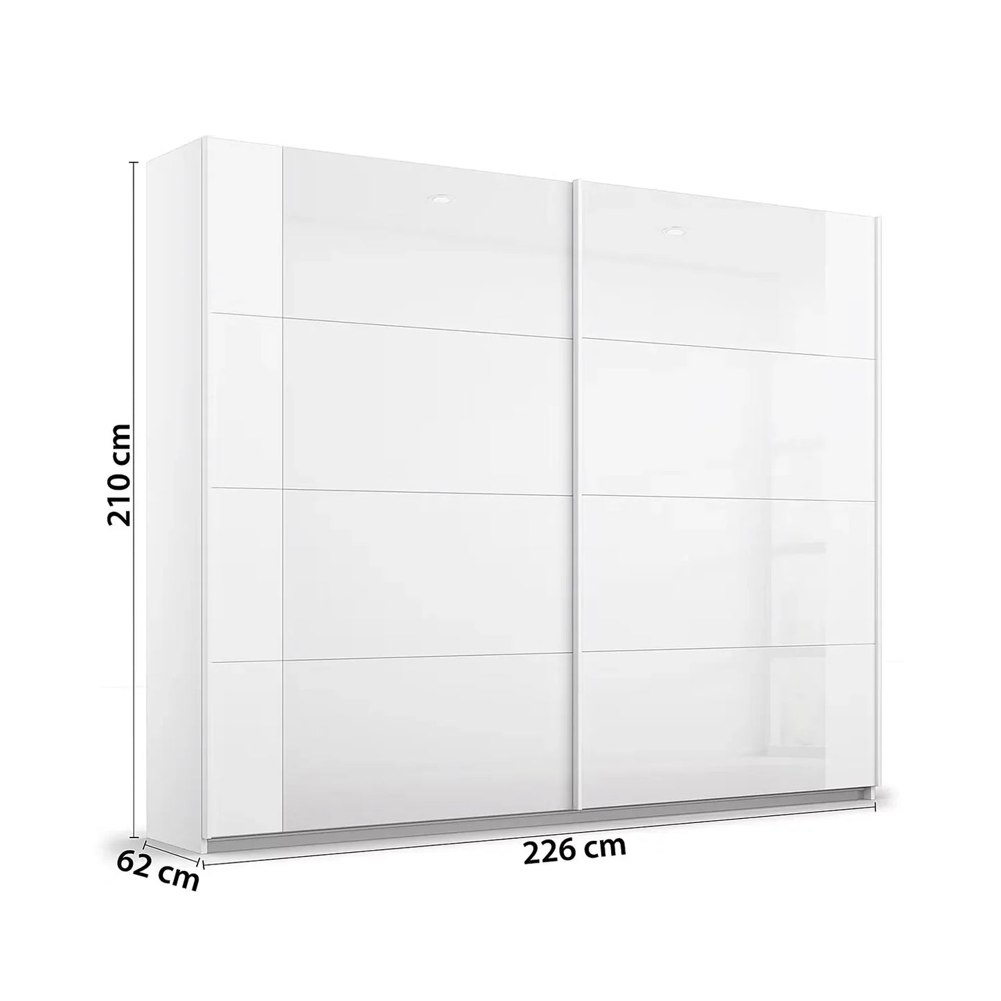 Rauch Artemis 226cm White wardrobe with sliding doors and dimensions on a white background