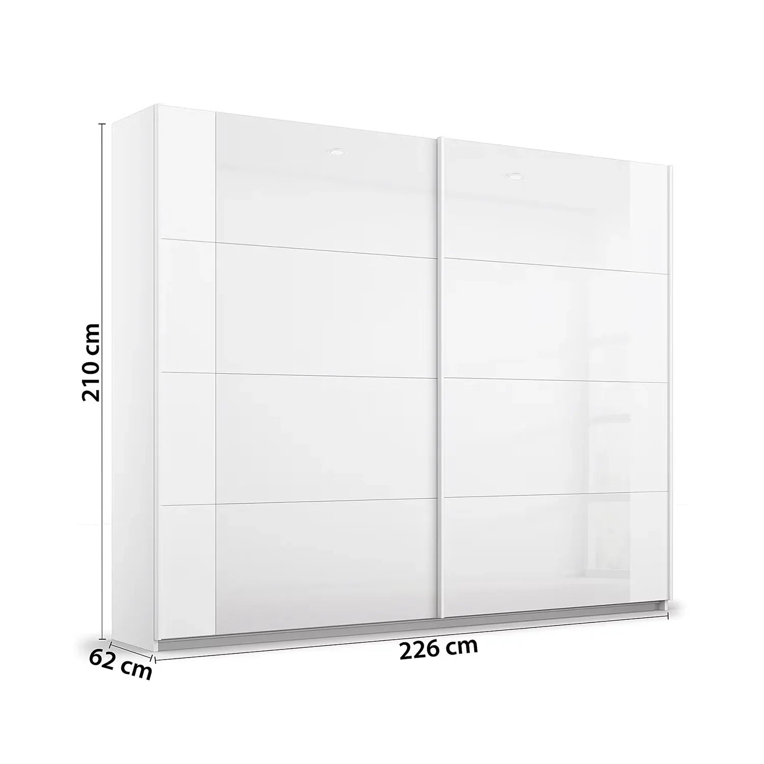 Rauch Artemis 226cm White wardrobe with sliding doors and dimensions on a white background