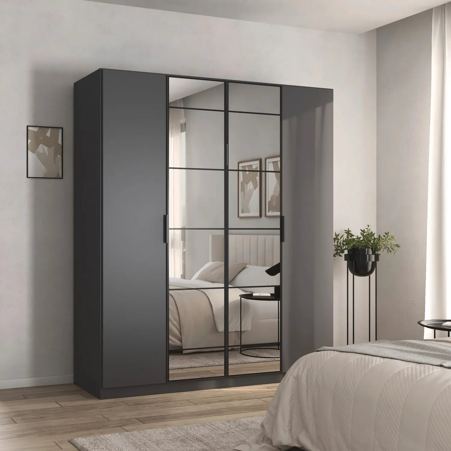 Ashworth 181cm 4 Door Hinged Wardrobe – Metallic Grey - Styled in a Bedroom