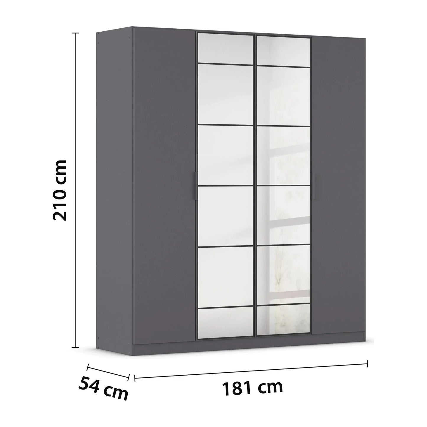 Ashworth 181cm 4 Door Hinged Wardrobe – Metallic Grey - Dimensions