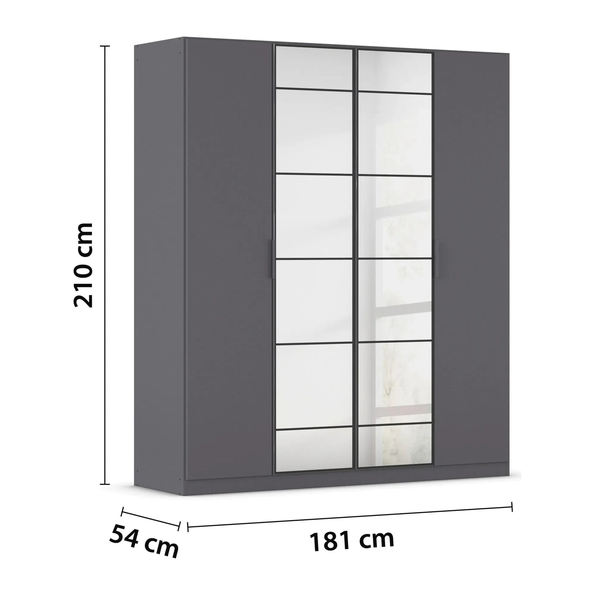Ashworth 181cm 4 Door Hinged Wardrobe – Metallic Grey - Dimensions