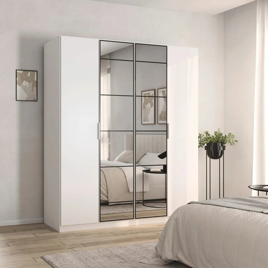 Ashworth 181cm 4 Door Hinged Wardrobe – White  Styled in a Bedroom