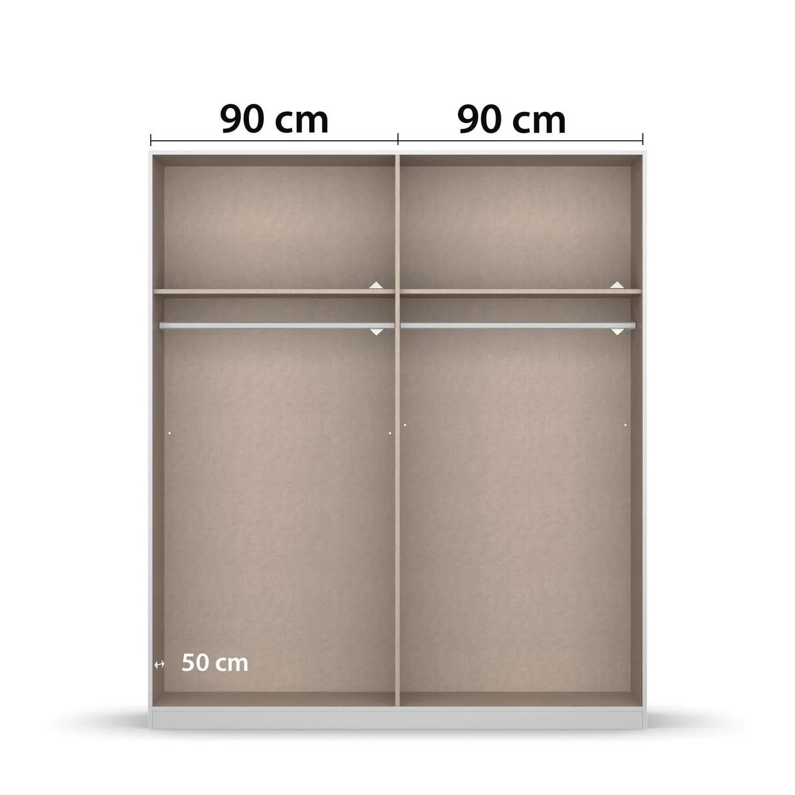 Ashworth Artisan Oak 181cm 4 Door Hinged Wardrobe - Interior view with Dimensions