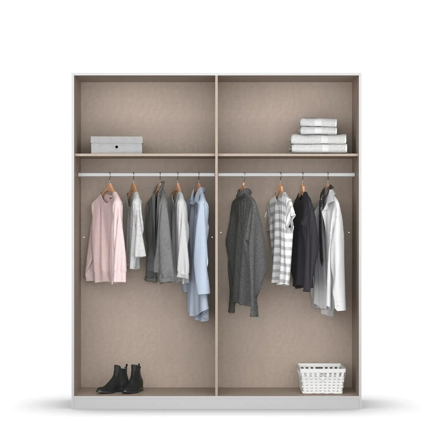 Ashworth 181cm 4 Door Hinged Wardrobe – White - Interior view Styled in a Living Room