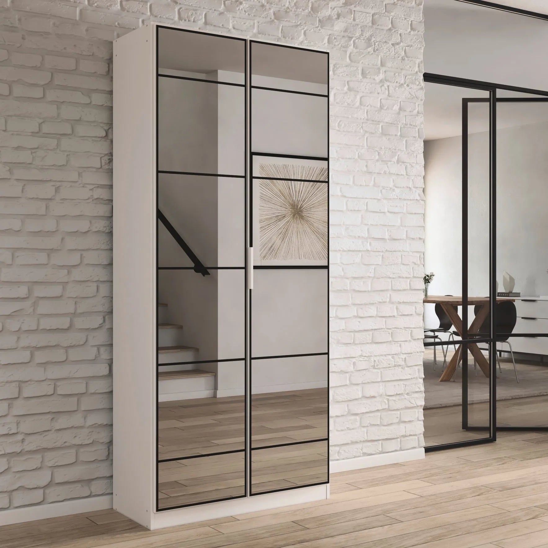 Ashworth Alpine White 2 Door Mirrored Hall Cupboard - Styled in a Bedroom