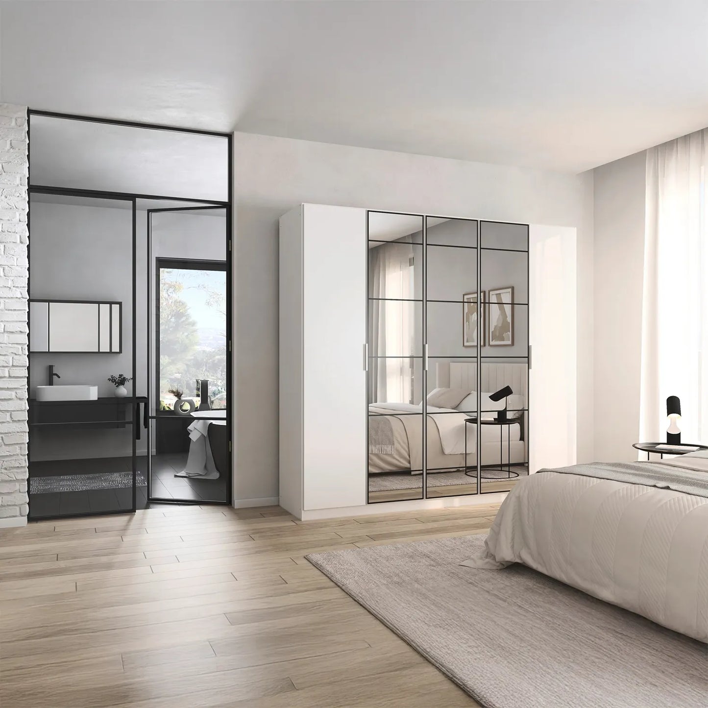 Ashworth Alpine White 226cm 5 Door Hinged Wardrobe - Styled in a Living Room