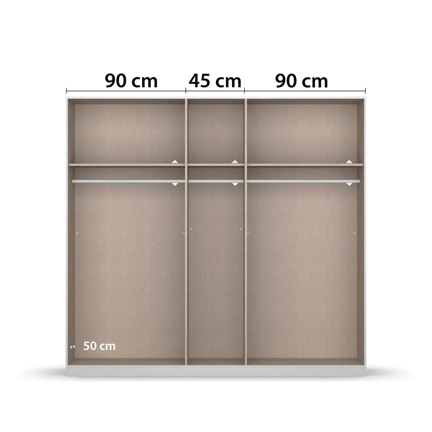 Ashworth Alpine White 226cm 5 Door Hinged Wardrobe - interior view with Dimensions