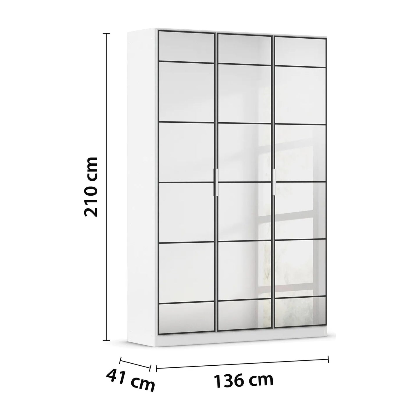 Ashworth Alpine White 3 Door Mirrored Hall Cupboard W136cm - Dimensions