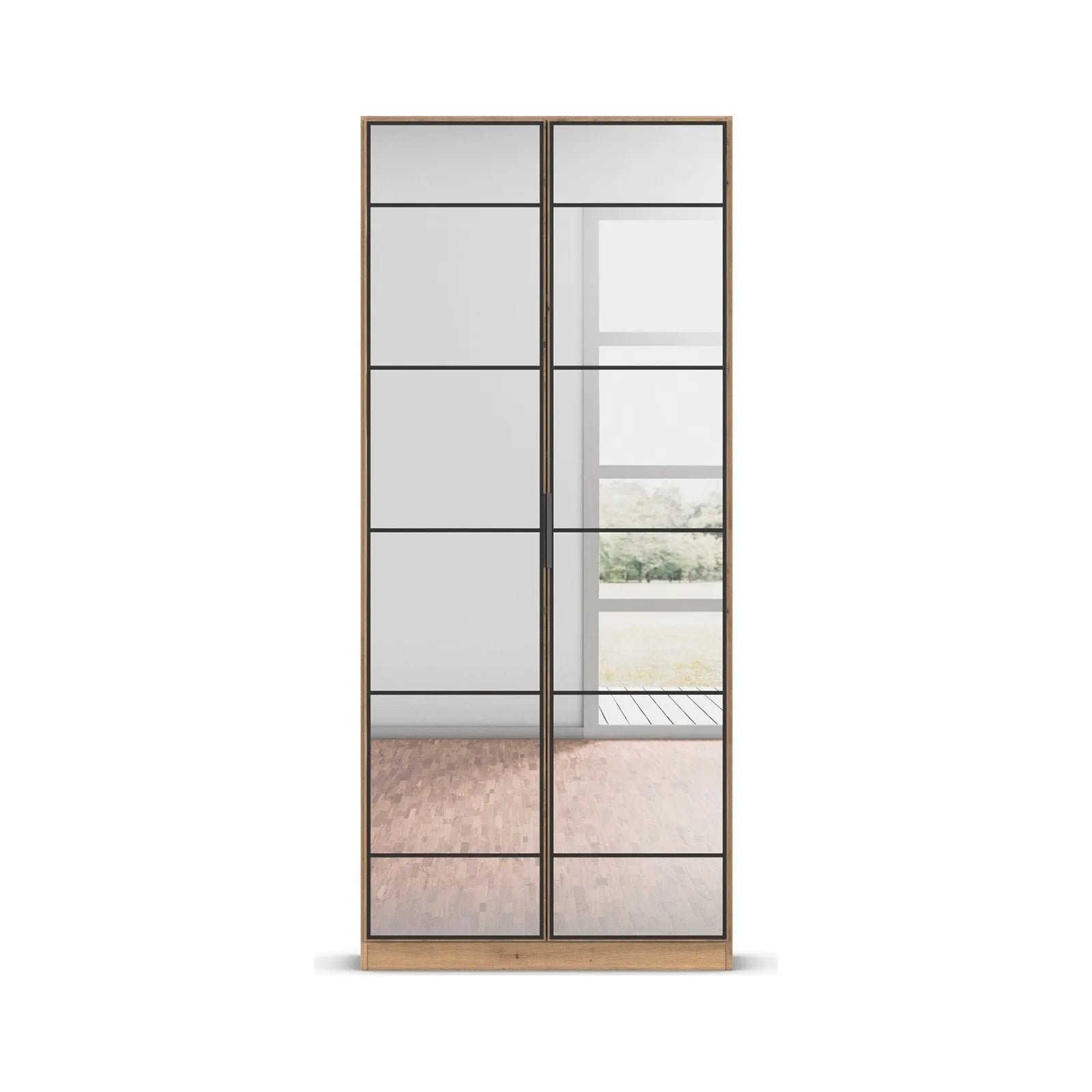 Ashworth Artisan Oak 2 Door Mirrored Hall Cupboard - Front View