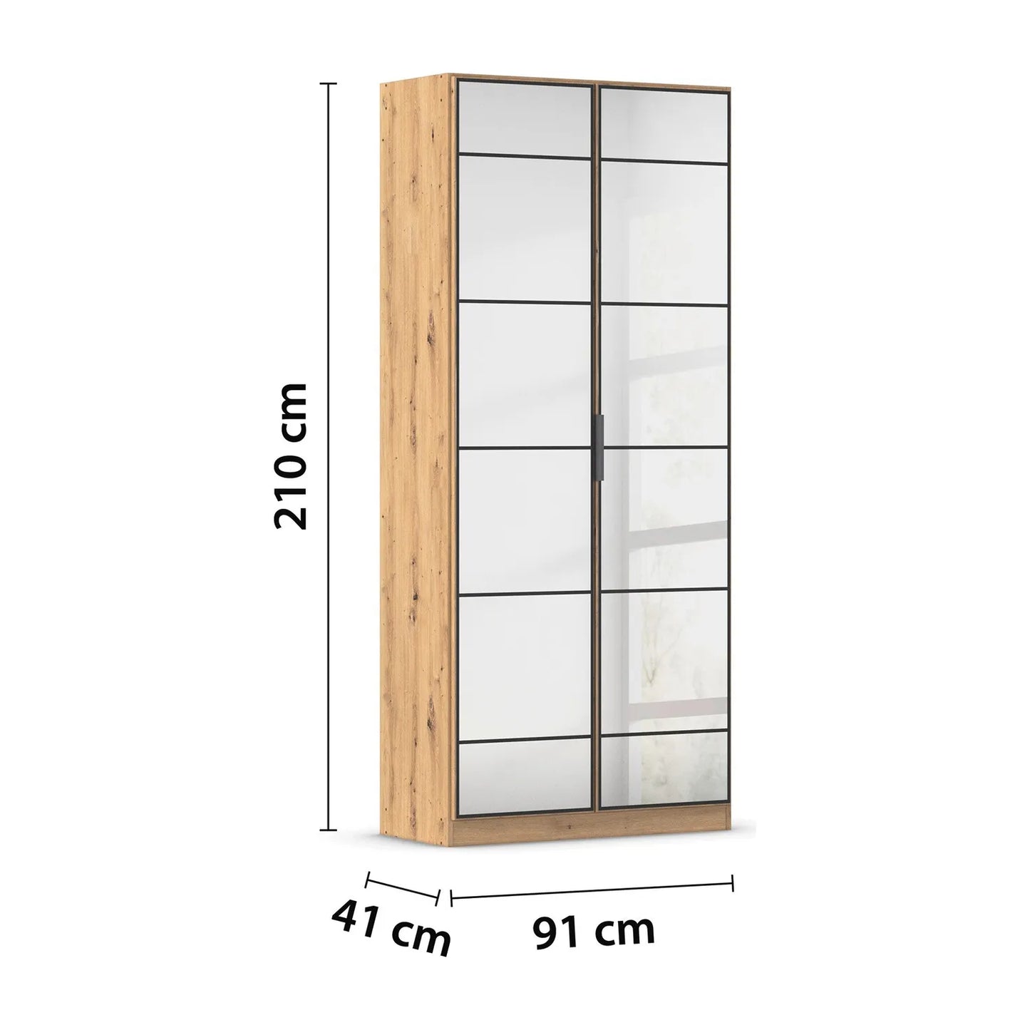 Ashworth Artisan Oak 2 Door Mirrored Hall Cupboard- Dimensions