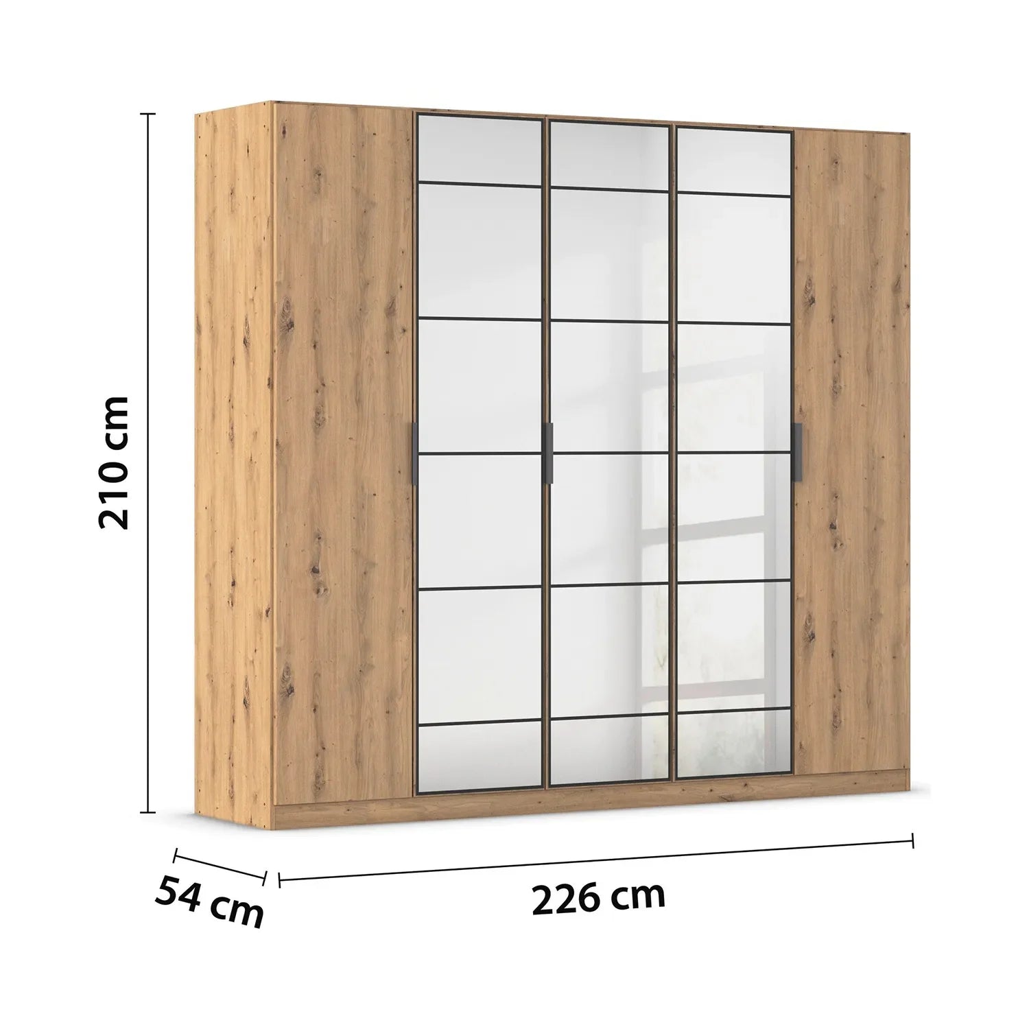 Ashworth Artisan Oak 226cm 5 Door Hinged Wardrobe - Dimensions