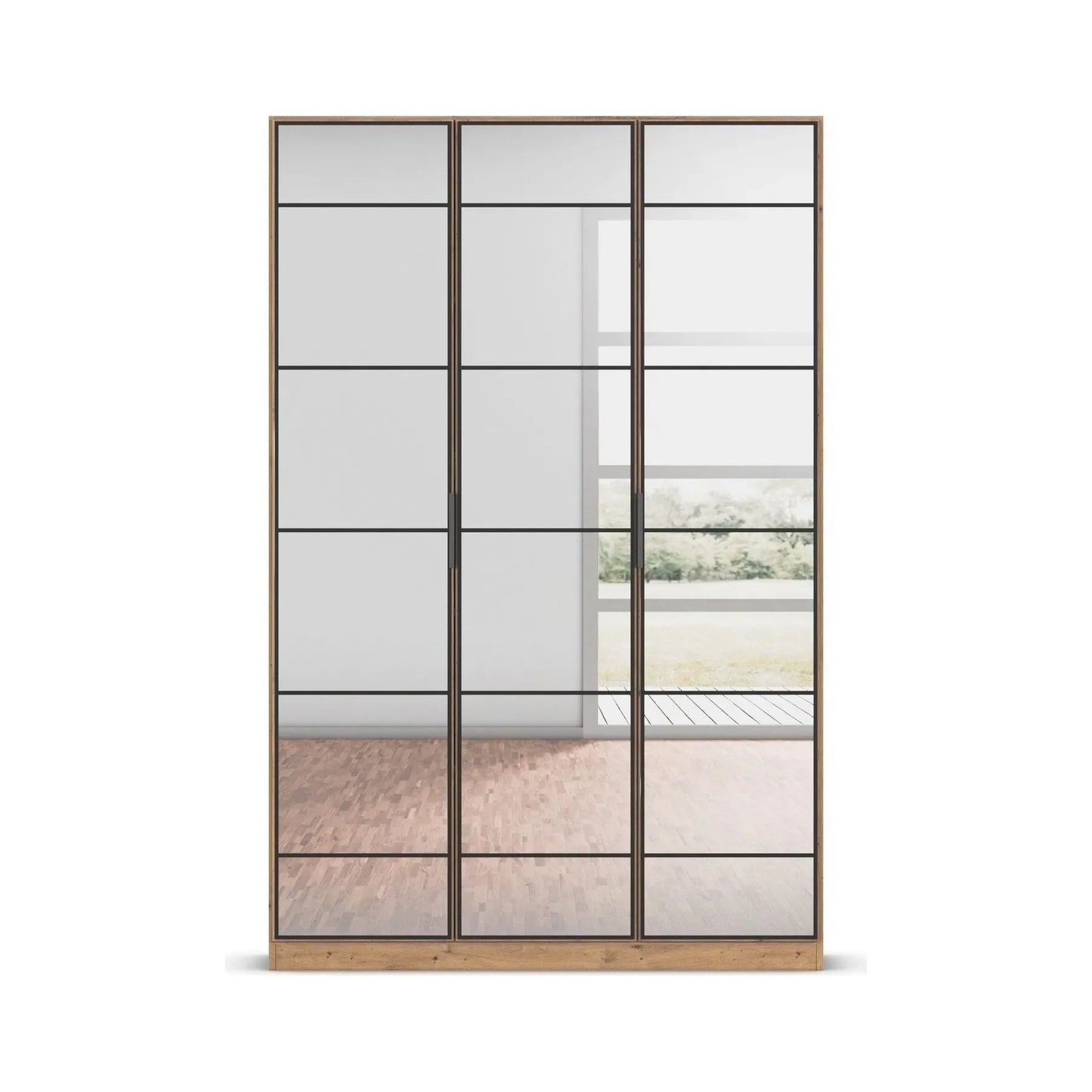 Ashworth Artisan Oak 3 Door Mirrored Hall Cupboard W136cm - Front View