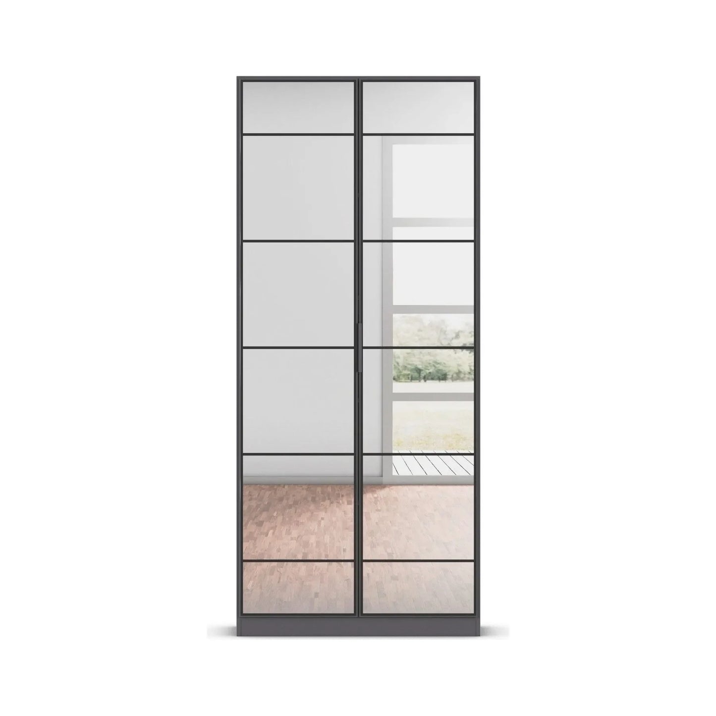Ashworth Metallic Grey 2 Door Mirrored Hall Cupboard - Front View