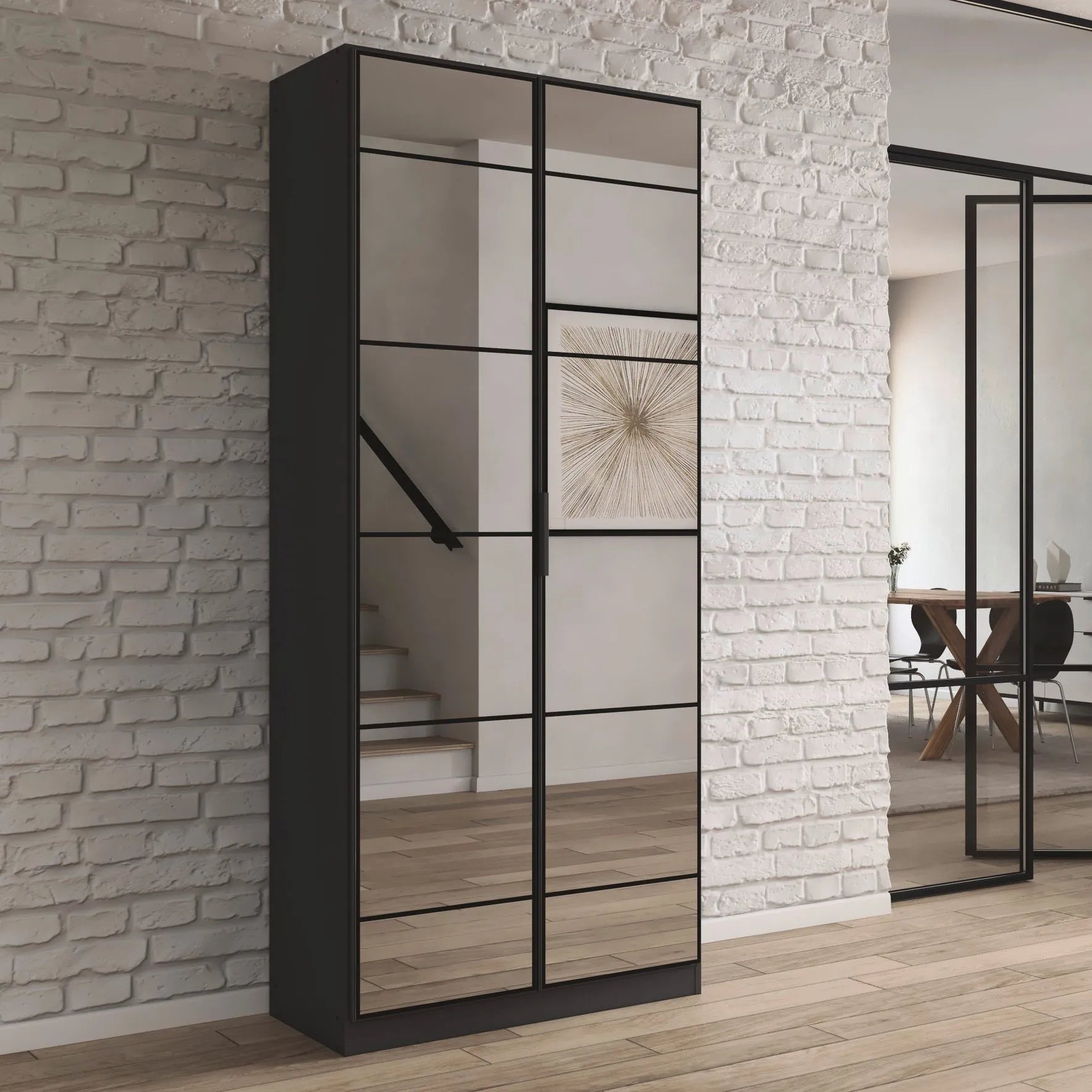 Ashworth Metallic Grey 2 Door Mirrored Hall Cupboard - Styled in a Bedroom