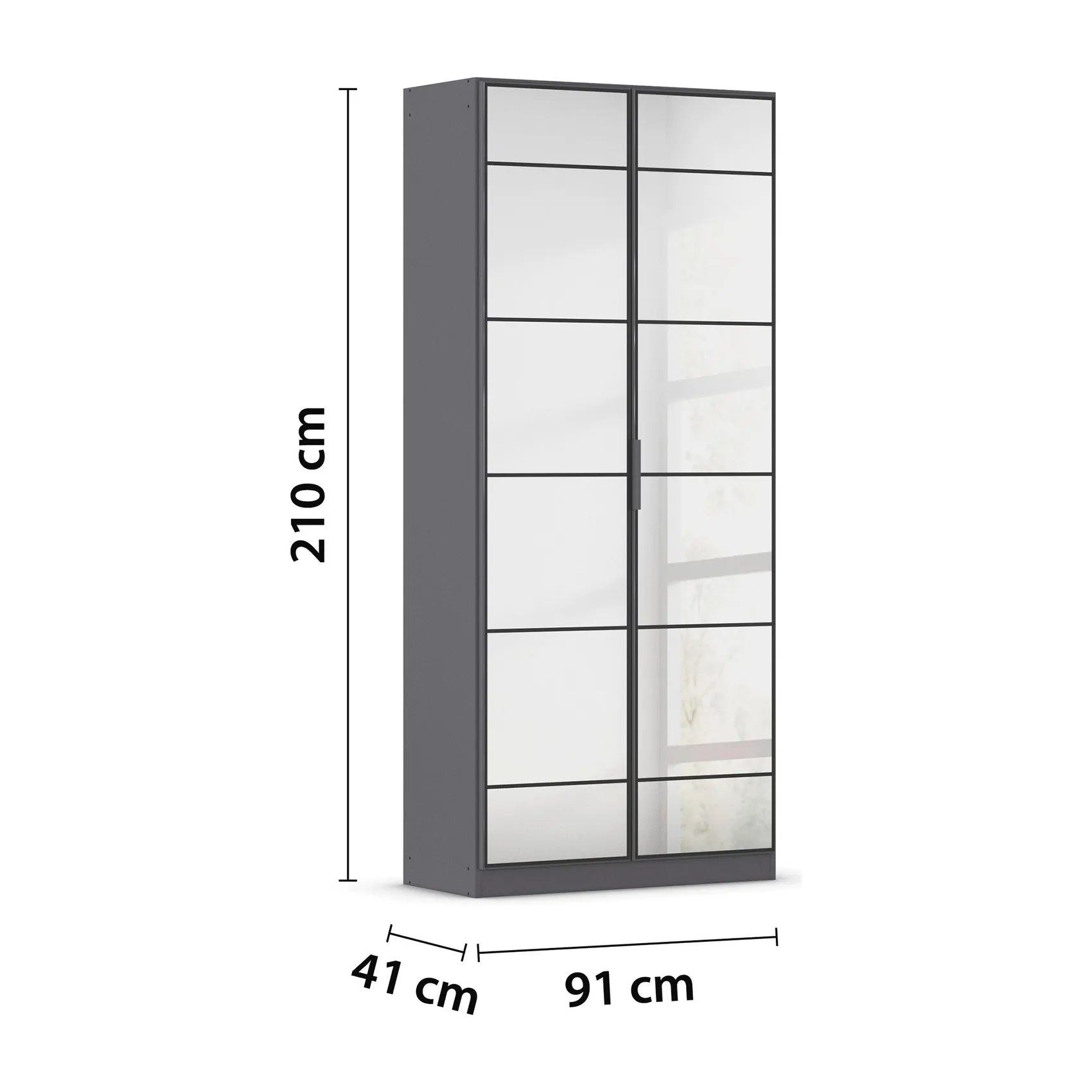Ashworth Metallic Grey 2 Door Mirrored Hall Cupboard - Dimensions