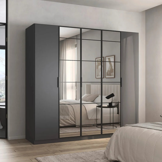 Ashworth Metallic Grey 226cm 5 Door Hinged Wardrobe  - Styled in a Bedroom