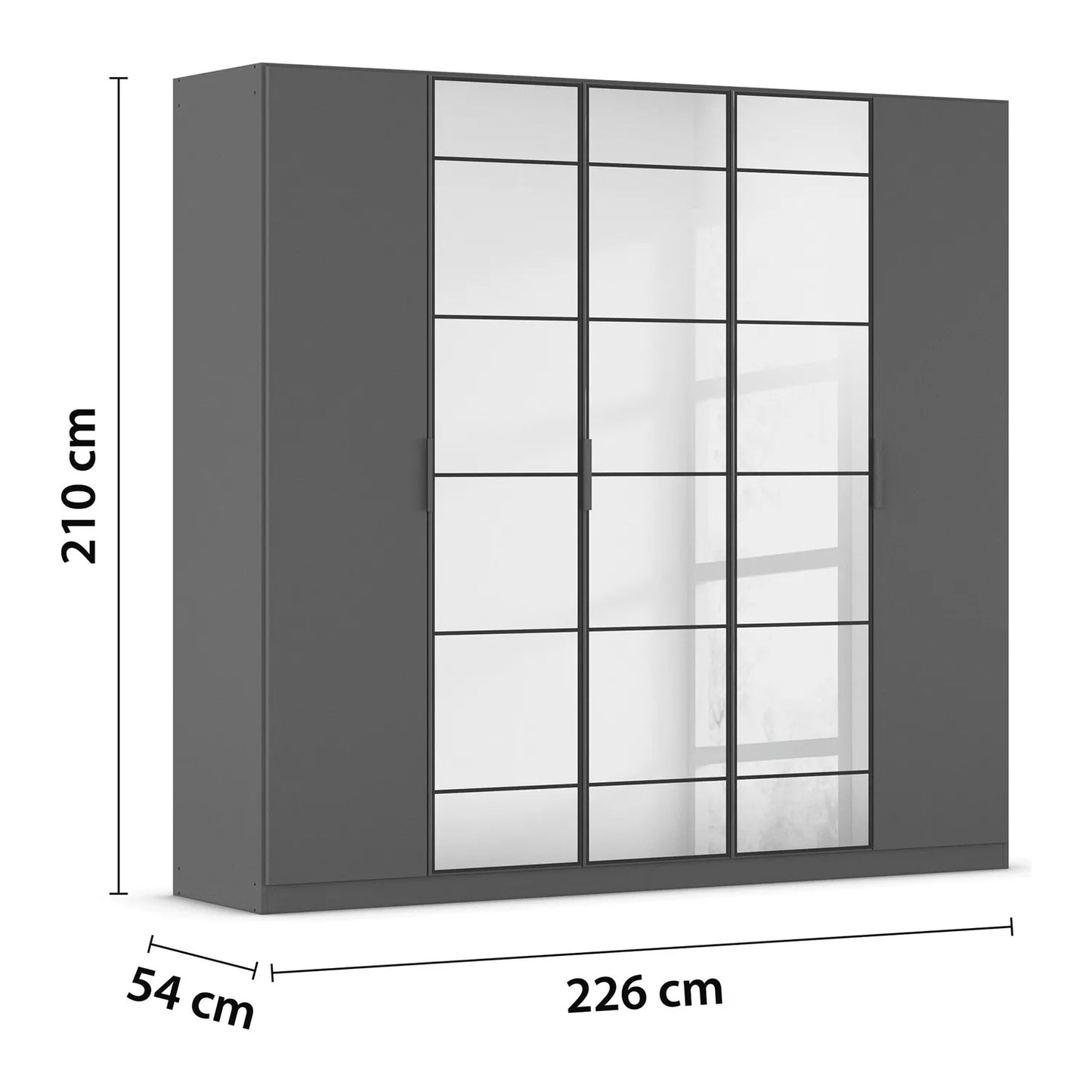 Ashworth Metallic Grey 226cm 5 Door Hinged Wardrobe - Dimensions