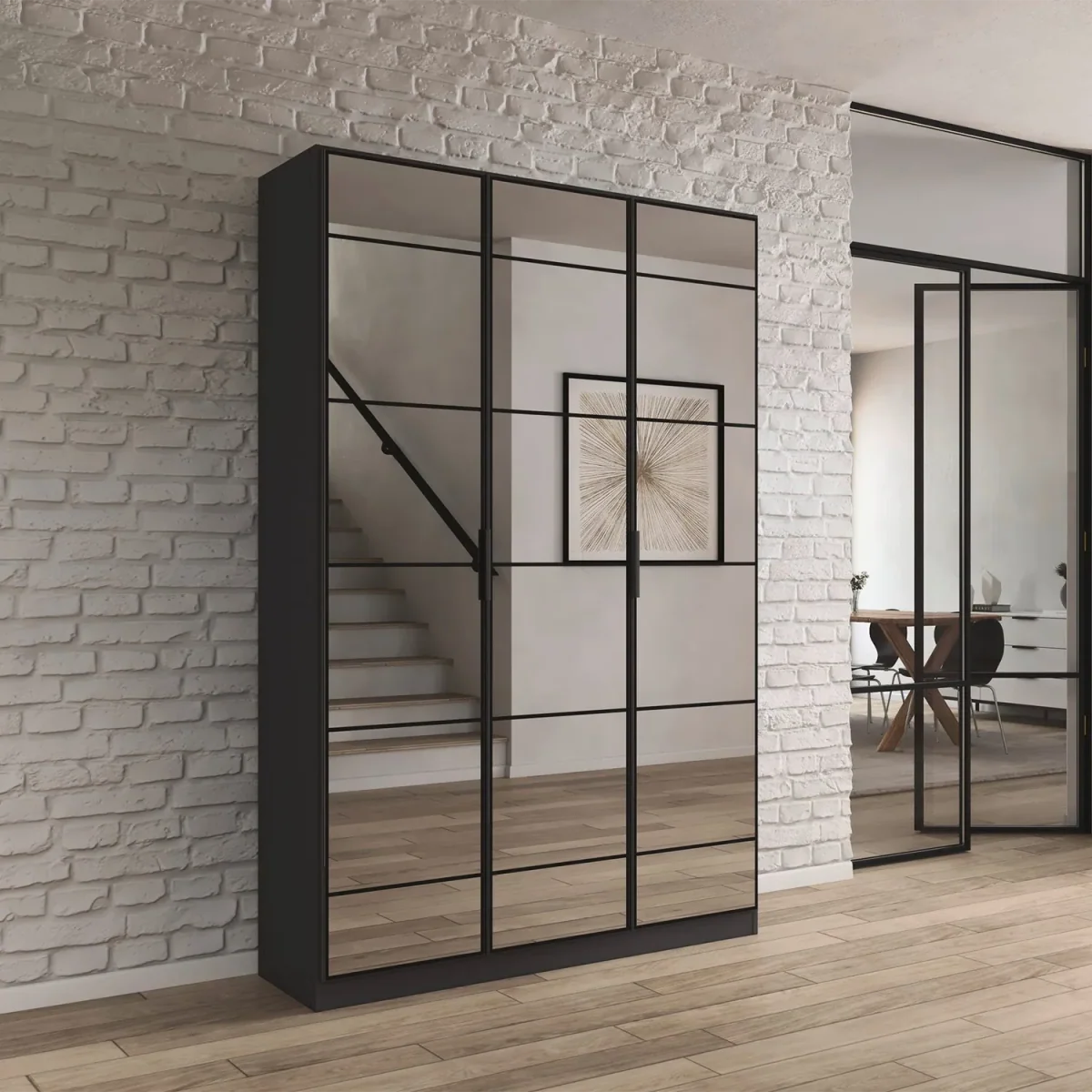 Ashworth Metallic Grey 3 Door Mirrored Hall Cupboard - Pendle Village Furniture