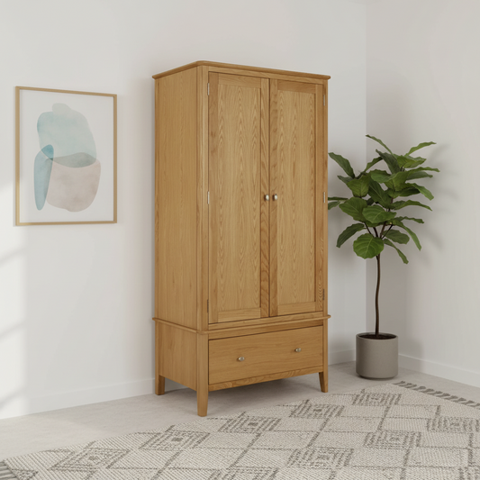 Atlantic Natural Lacquer 2 Door Wardrobe with Drawer - W950mm
