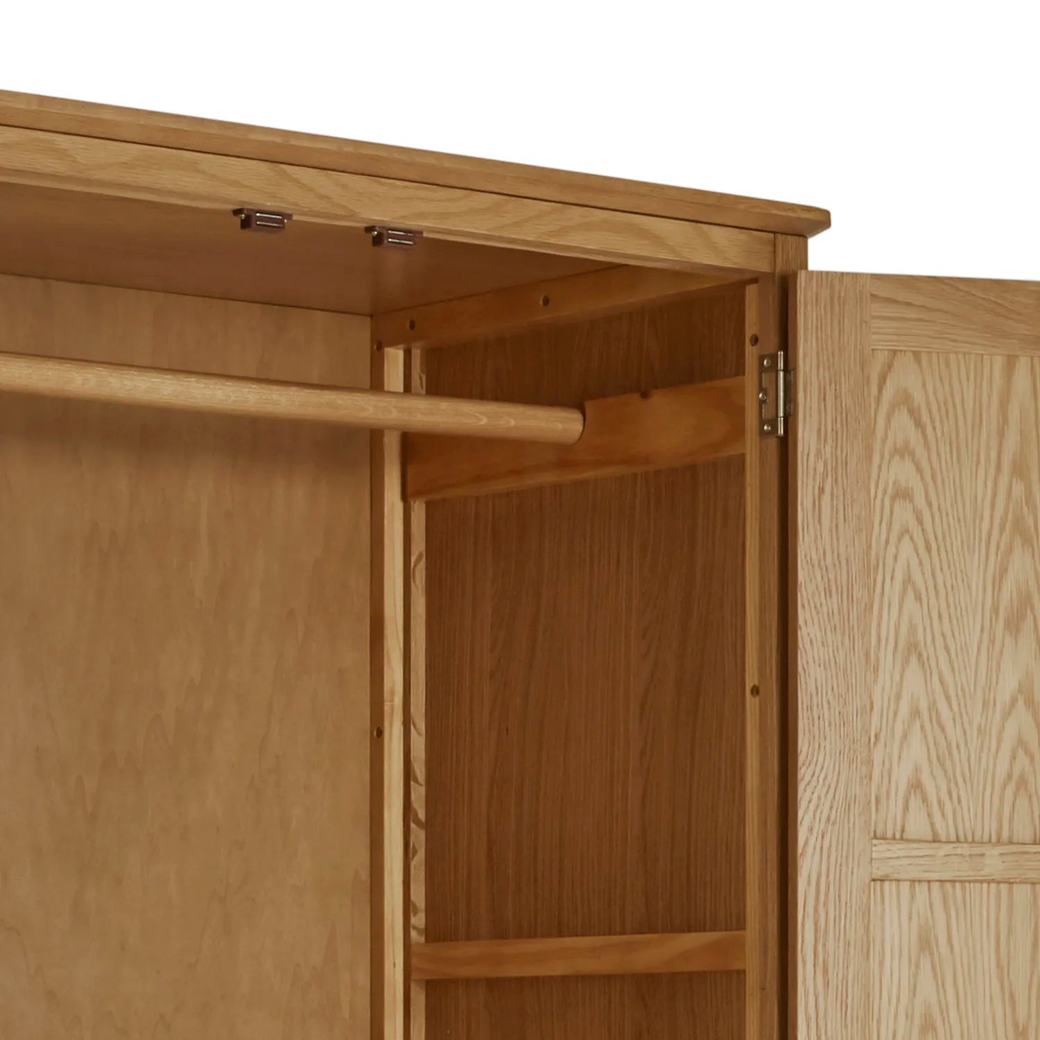 Close up of Atlantic Natural Lacquer 2 Door Wardrobe with Drawer