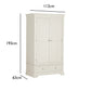 Bordeaux Ivory Double Gents Wardrobe with Drawer with Dimensions on White Background