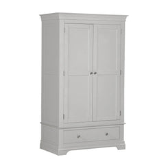 Bordeaux Pebble Grey Double Gents Wardrobe with Drawer – elegant finish, dovetail joints & timeless design. Matching furniture available. Free UK delivery.