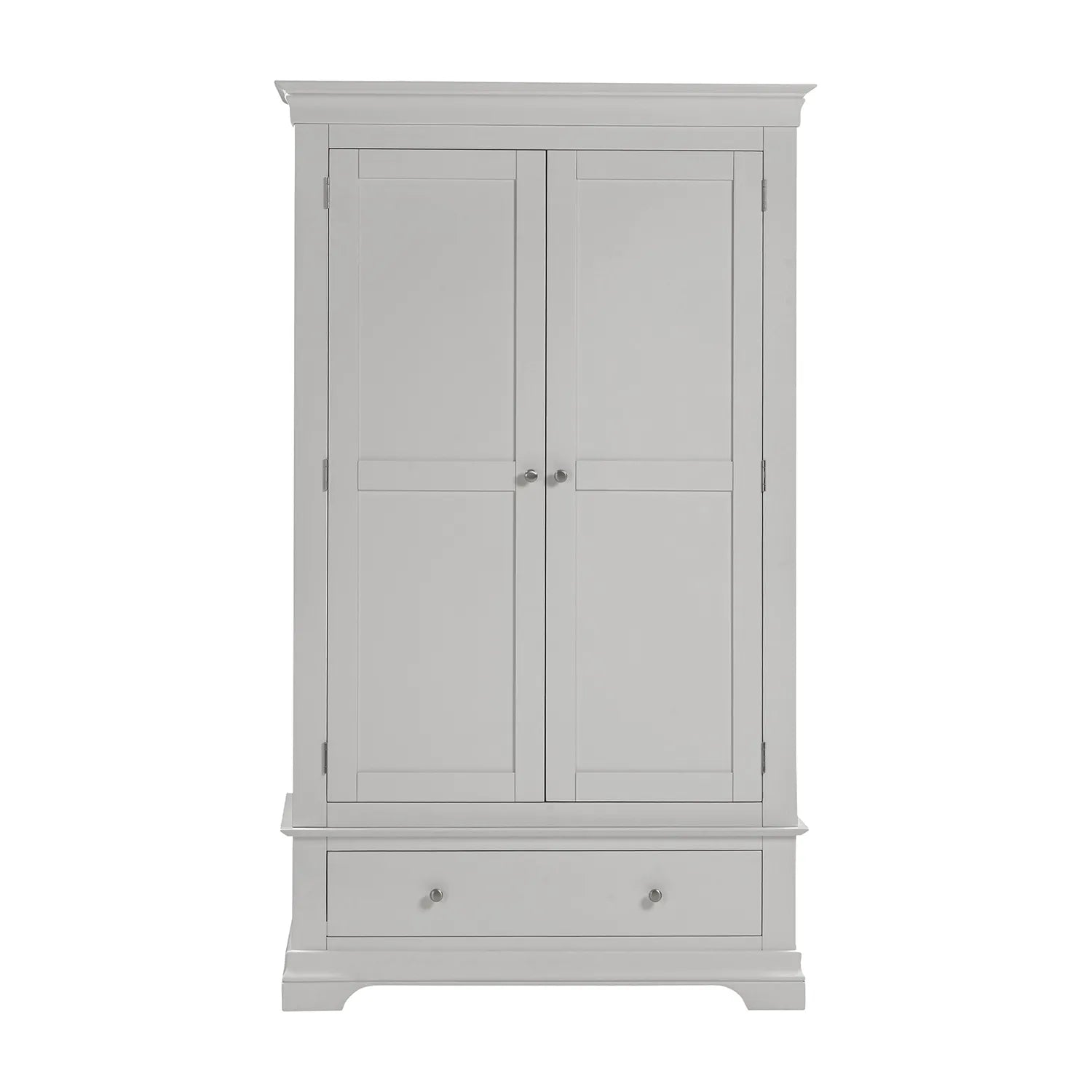 Front view of Bordeaux Pebble Grey Double Gents Wardrobe with Drawer 