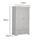 Bordeaux Pebble Grey Double Gents Wardrobe with Drawer  with Dimensions on white Background