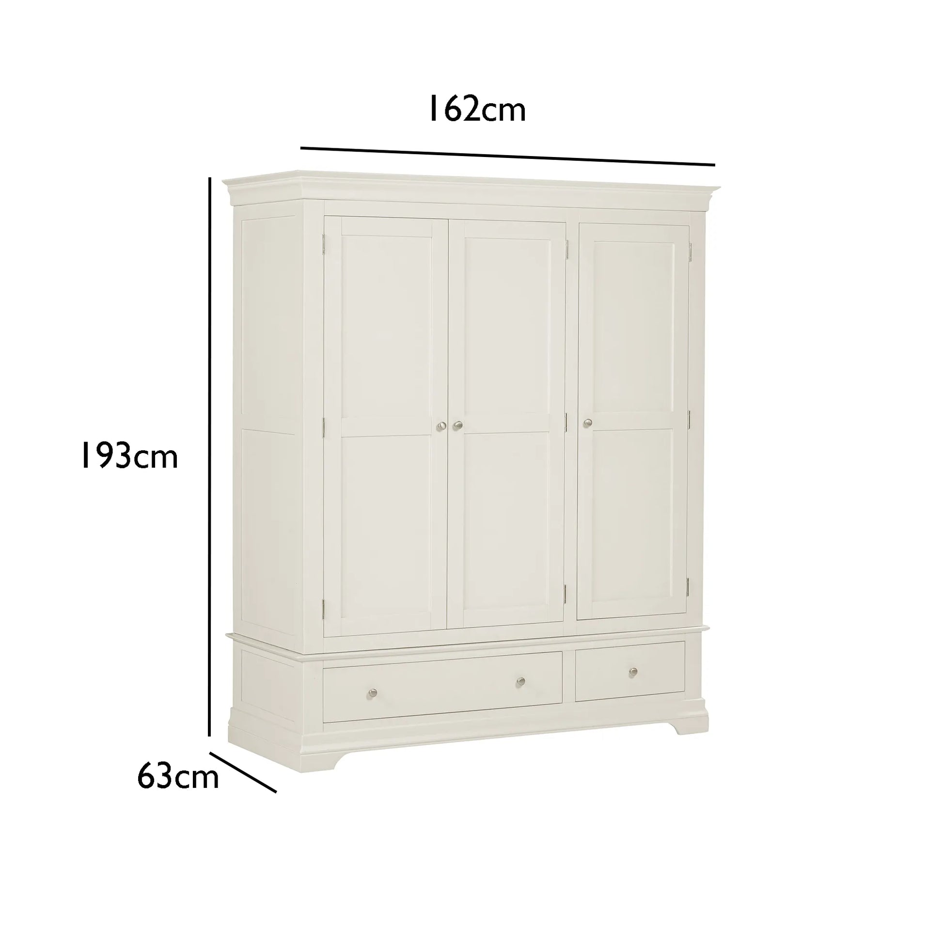 White wardrobe with dimensions labeled on a white background