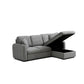 Gray sectional sofa with storage compartment on a white background