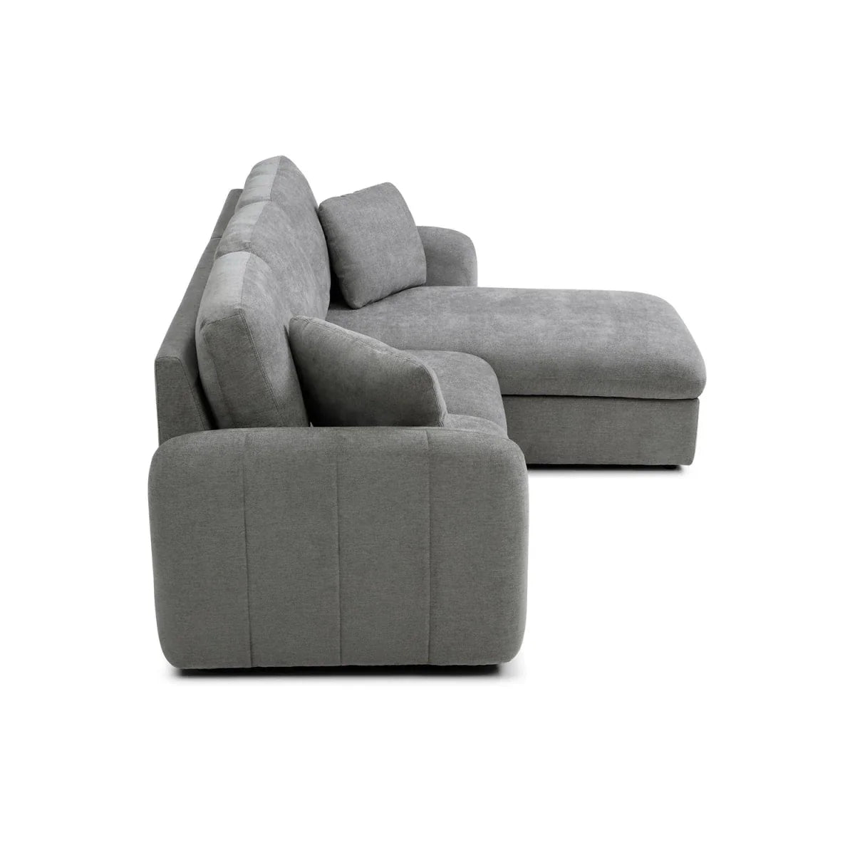 Side View of Modern grey sofa bed with pull out mechanism