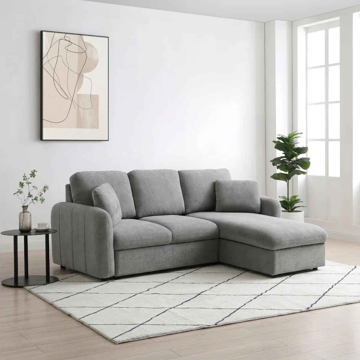Baxter Grey Corner Chaise Sofa Bed with Storage styled in a room 