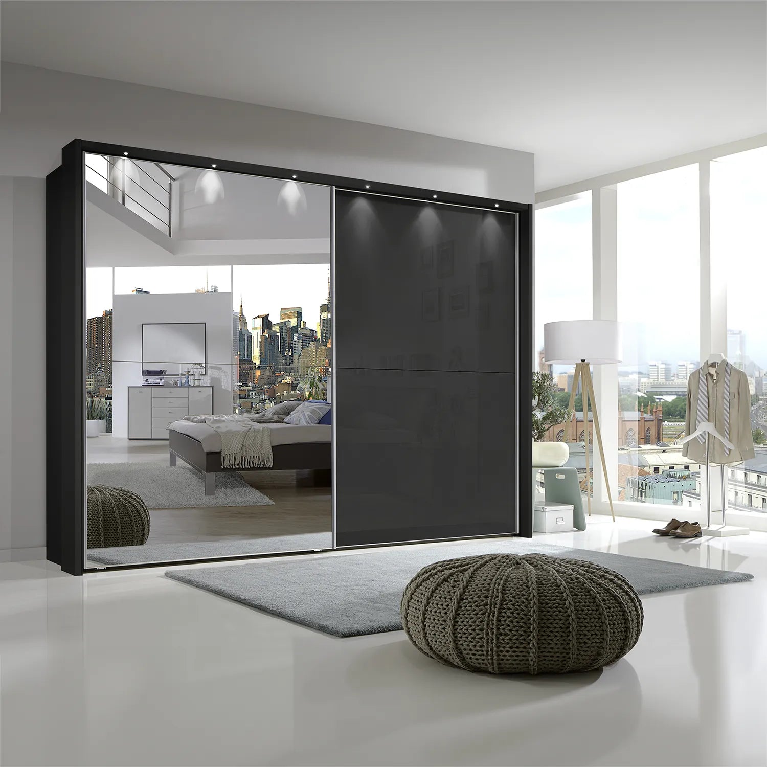 Wiemann Bristol Graphite Sliding Door Wardrobe With Mirror 