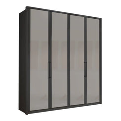 Wiemann Bristol Graphite and Pebble Grey Glass Front 4 Door Wardrobe 