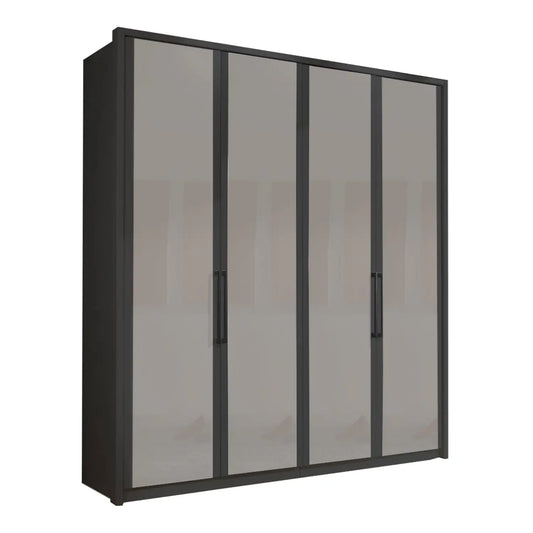 Wiemann Bristol Graphite and Pebble Grey Glass Front 4 Door Wardrobe 