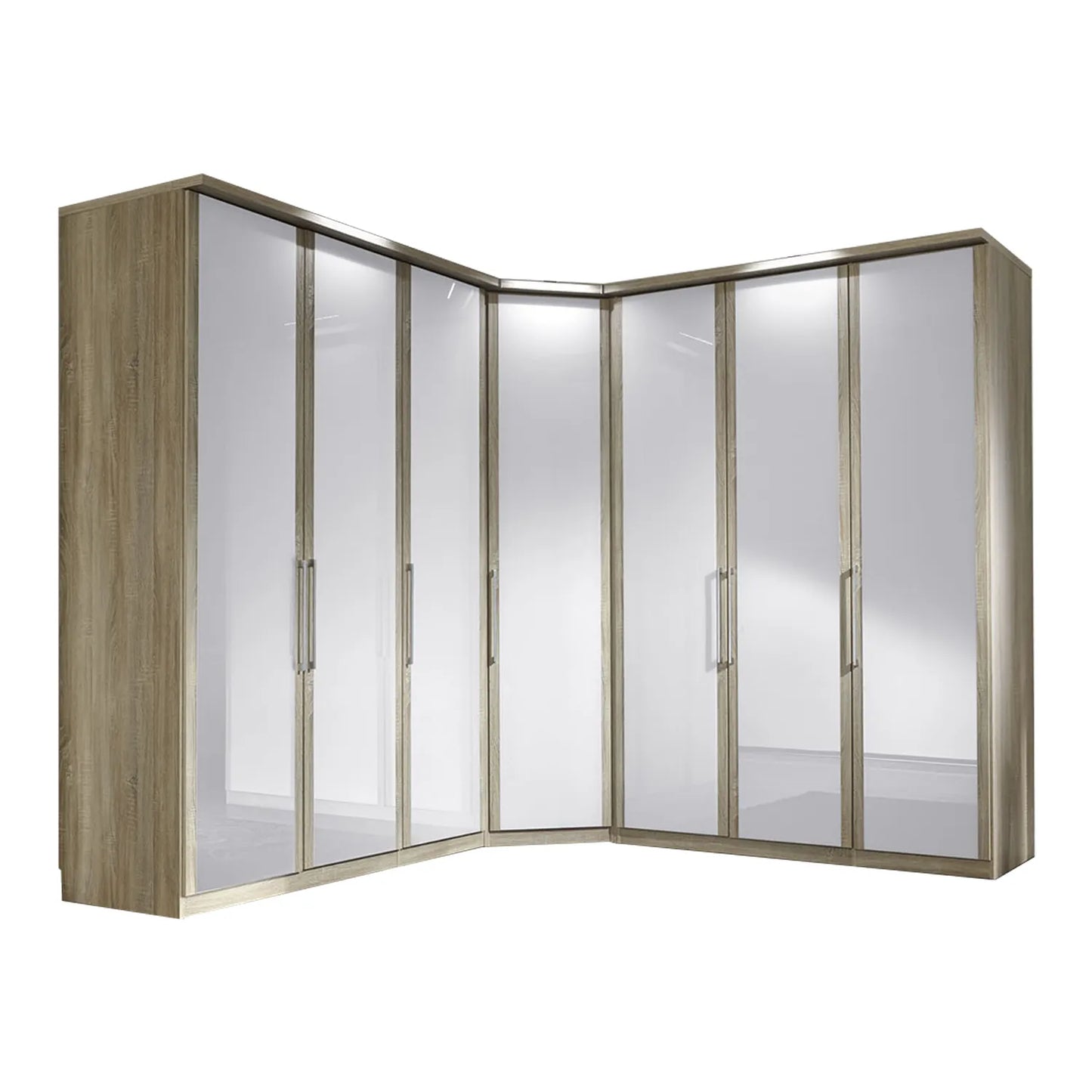 Bristol Oak and White Glass Front Large Corner Wardrobe 