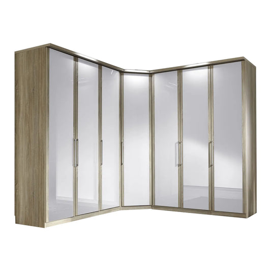 Bristol Oak and White Glass Front Large Corner Wardrobe 
