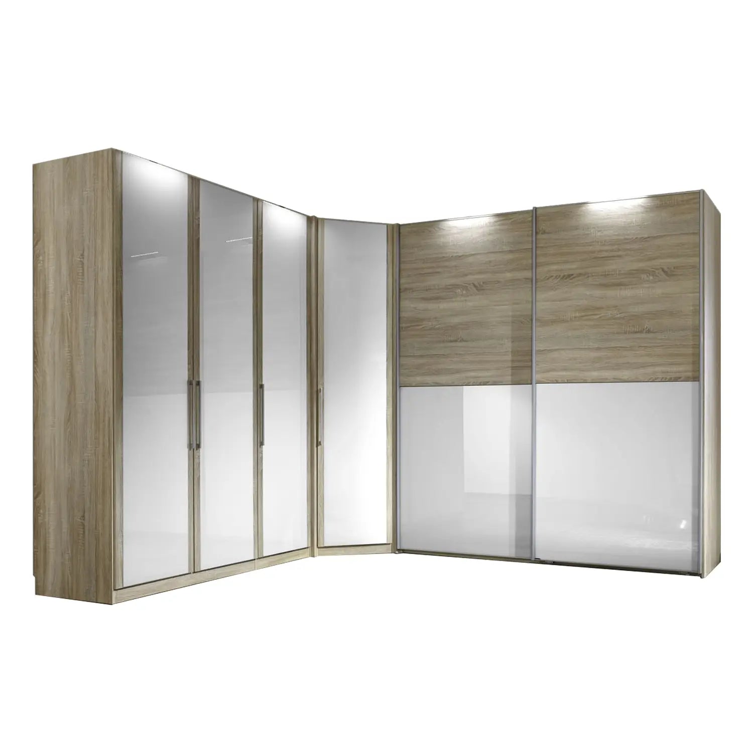 Bristol Oak & White Glass Front Large Corner Wardrobe 