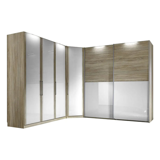Bristol Oak & White Glass Front Large Corner Wardrobe 