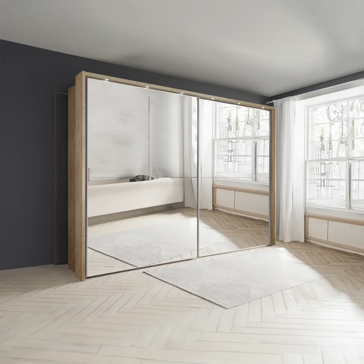 Wiemann Bristol Rustic Oak Sliding Door Mirrored Wardrobe 