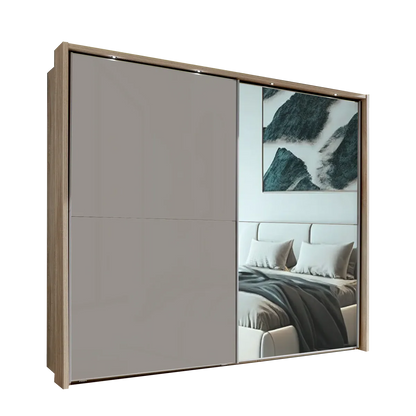 Wiemann Bristol Rustic Oak and Pebble Grey Sliding Door Wardrobe With Mirror