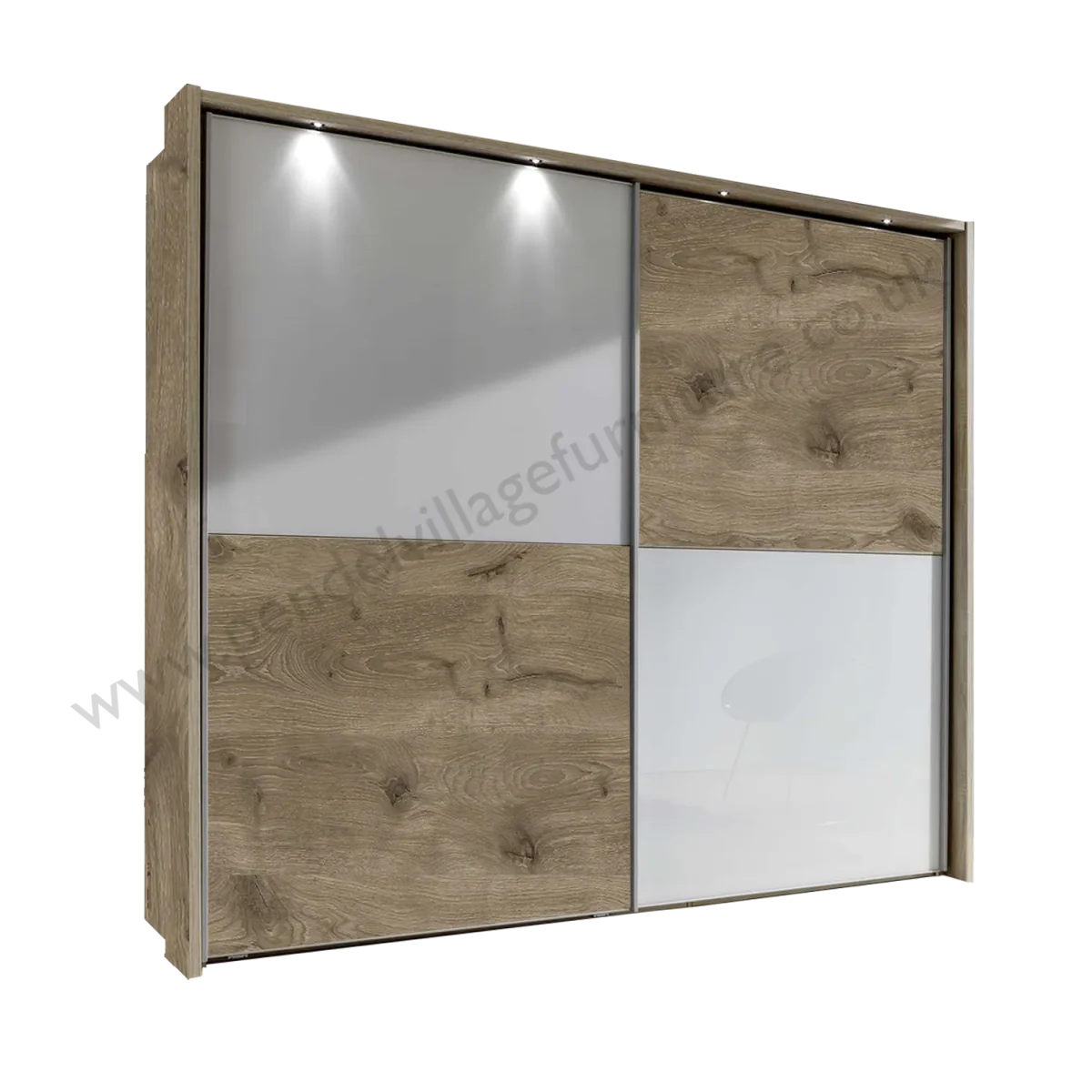 Wiemann Bristol Oak and White Glass Sliding Door Wardrobe 