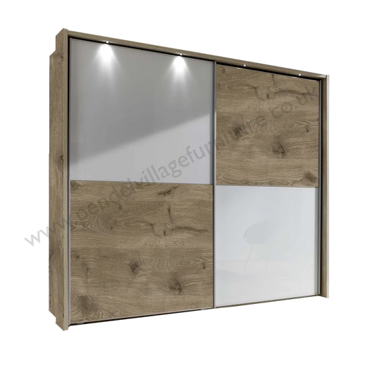 Wiemann Bristol Oak and White Glass Sliding Door Wardrobe 