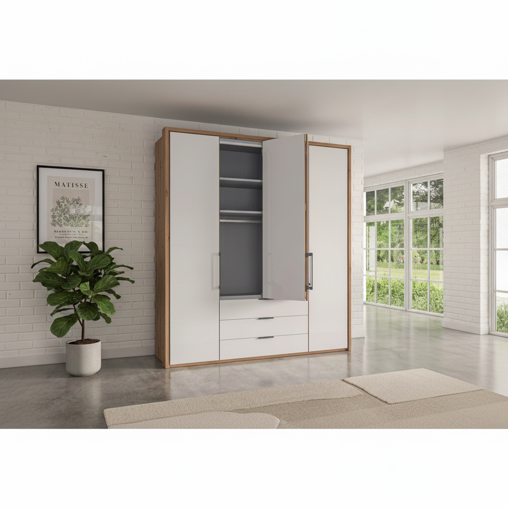German-made Wiemann wardrobe with hanging rails and shelving